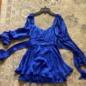 Formal Homecoming Blue Long Sleeve Dress